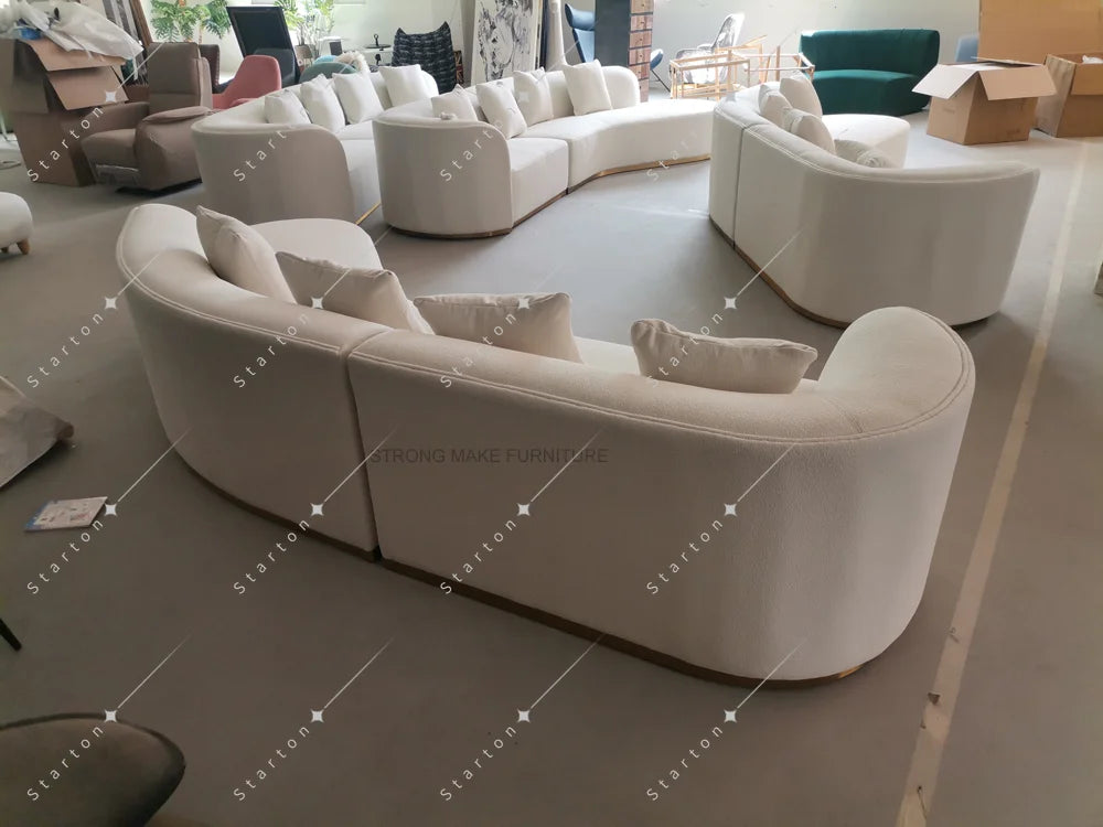 Nordic Minimalist Home Furniture White 3 Seater Velvet Corner Couch Curved Sectional Boucle Teddy Sofa for Living Room