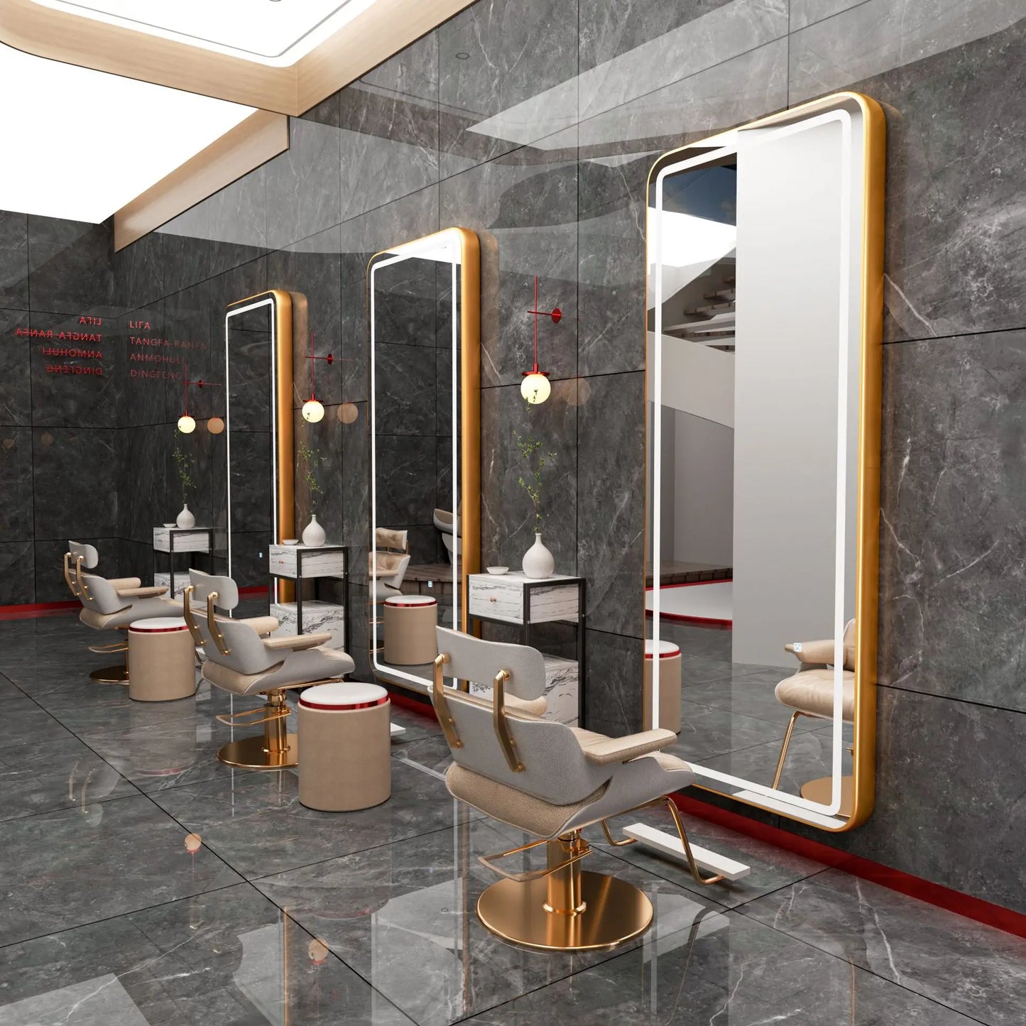 3PCS Professional LED Light Hair Salon Mirror - Large Modern Single-Sided Dressing Station for Barbershop  Styling
