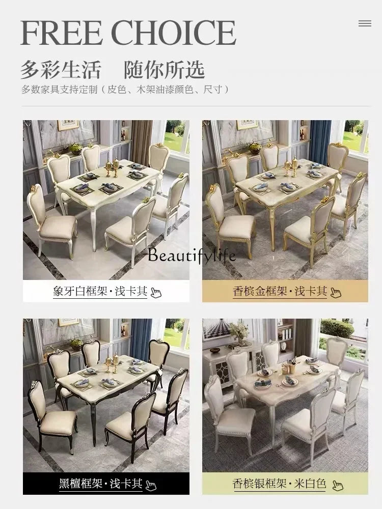 FG10American light luxury solid wood dining table and chair combination European rectangular marble dining table