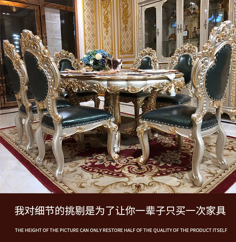 European dining table dining chair combination, rectangular dining table oval luxury villa high-end carved
