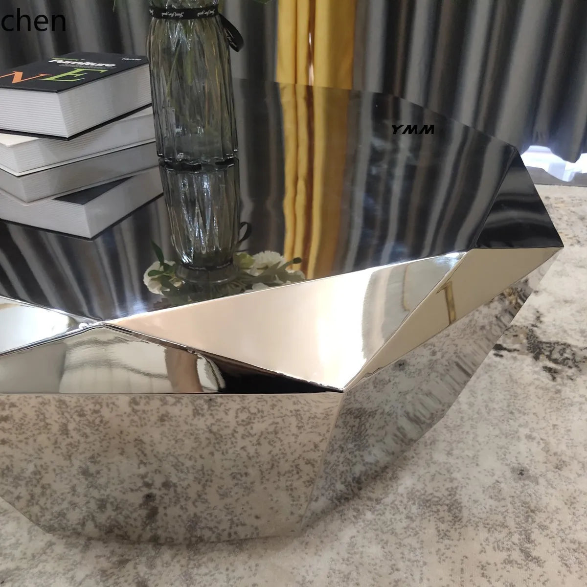 CZ  Steel Diamond-Shaped Coffee Table Modern Fashion Living Room Model Room Sales Office Mirror Titanium Small Coffee Table