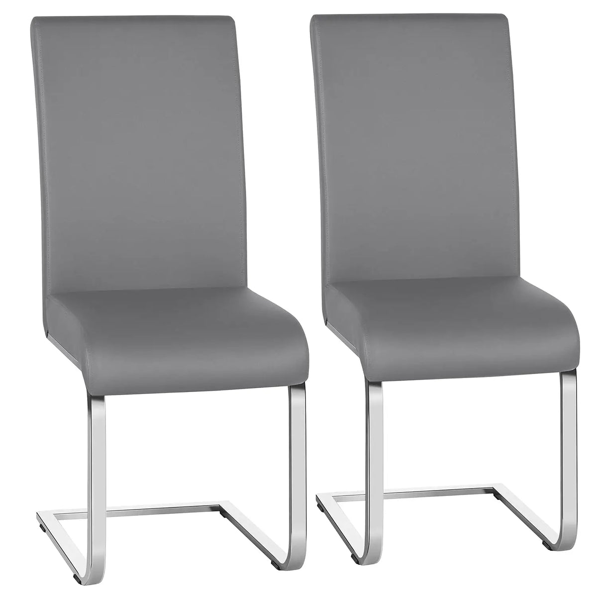 Set of 2 Chrome Metal Finish Side Chairs, Gray-Taupe Faux Leather Upholstery, Casual Dining Furniture