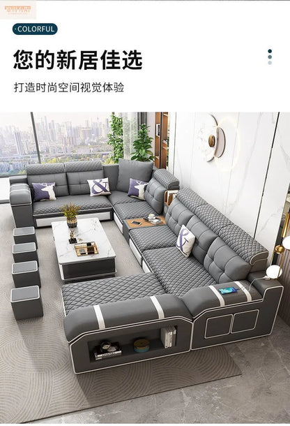 Modern leave-in multi-functional sofa, simple size, detachable and washable fabric sofa combination U-shaped sofa living room