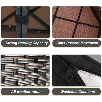 PatioLix 7 Piece Patio Furniture Set with Fire Pit Table, Rattan Outdoor Sectional Patio Conversation Sets with Seat Cushions for Backyar