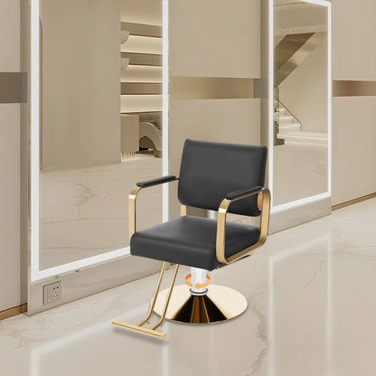 360-Degree Rotating Chair In The Hair Salon 440.92lbs Load 31.9-35.4in Height Black Golden Suitable For Salons Barber Shops Spas