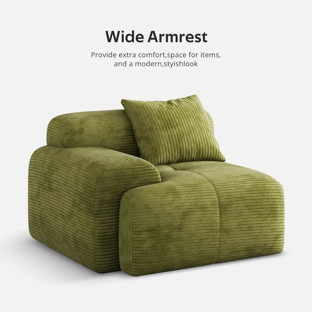 Green Oversized 3-Seat L-Shaped Corduroy Sectional Sofa with Ottoman