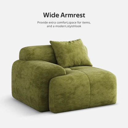 Green Oversized 3-Seat L-Shaped Corduroy Sectional Sofa with Ottoman