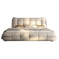 Modern simple light luxury cream style leather bed