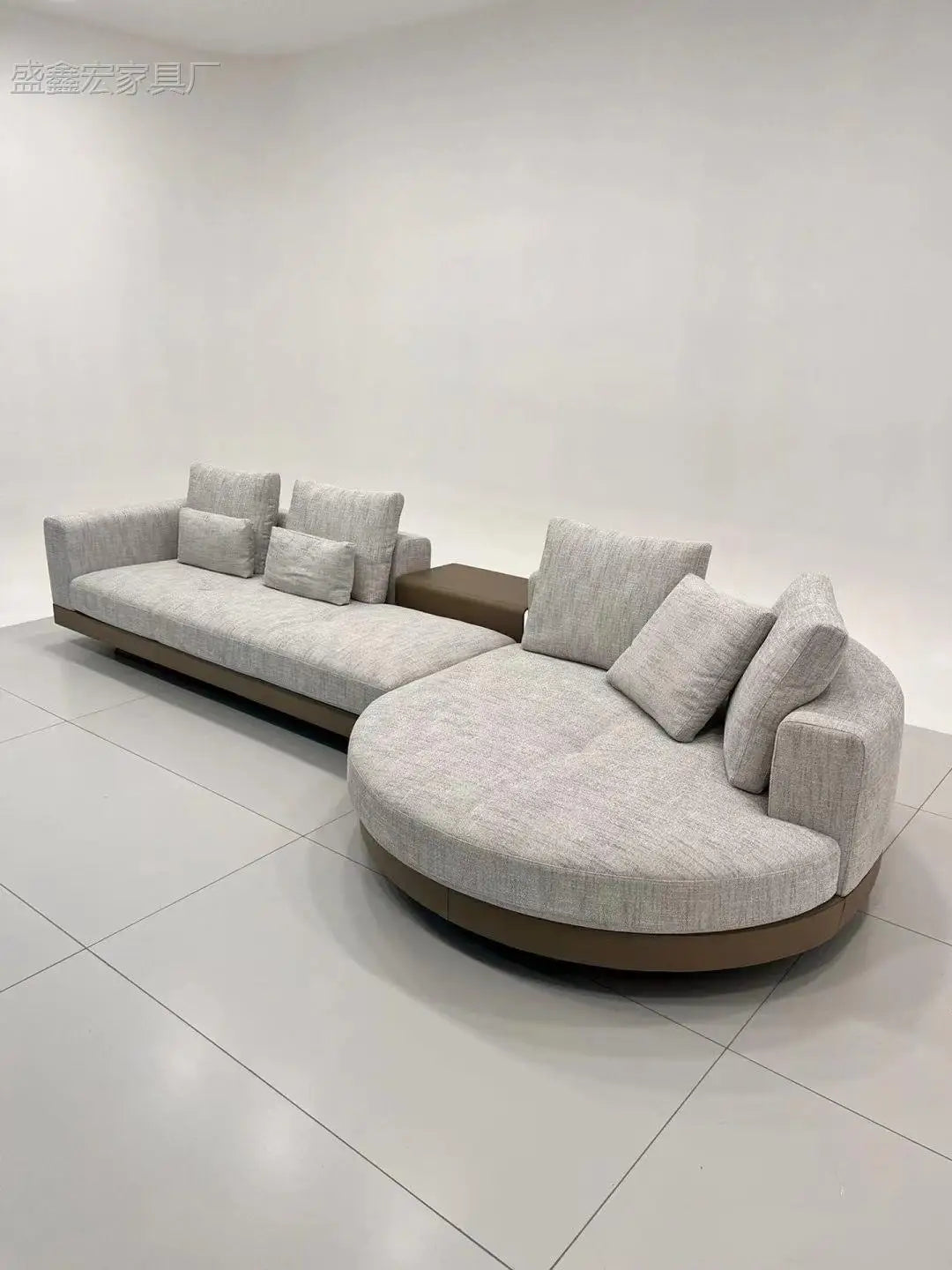 Modern simple straight corner cotton and linen round concubine modern living room sofa