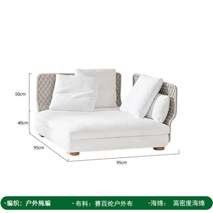 Outdoor rattan sofa, courtyard bed recliner, villa outdoor Nordic simple white bantam L-shaped sofa