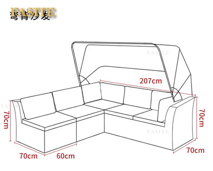 Lying bed, covered courtyard, high-end villa, outdoor rattan woven sofa bed, terrace, outdoor rattan chair