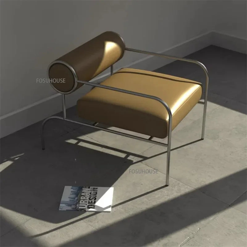 Modern Simple Living Room Chair Nordic Designer Stainless Steel Single Sofa Chair Bedroom Leisure Backr Armchair Home Furniture