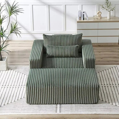 Modern Luxury New Striped Velvet Fabric Single Seat Compression Sofa with Ottoman Space-Saving for Living Room Bedroom