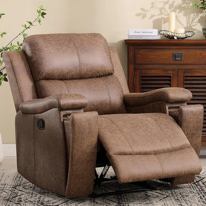 Leather Recliner Chair, Classic and Traditional Manual Recliner Chair with Overstuffed Arms and Back, Manual Single Sofa with Pa