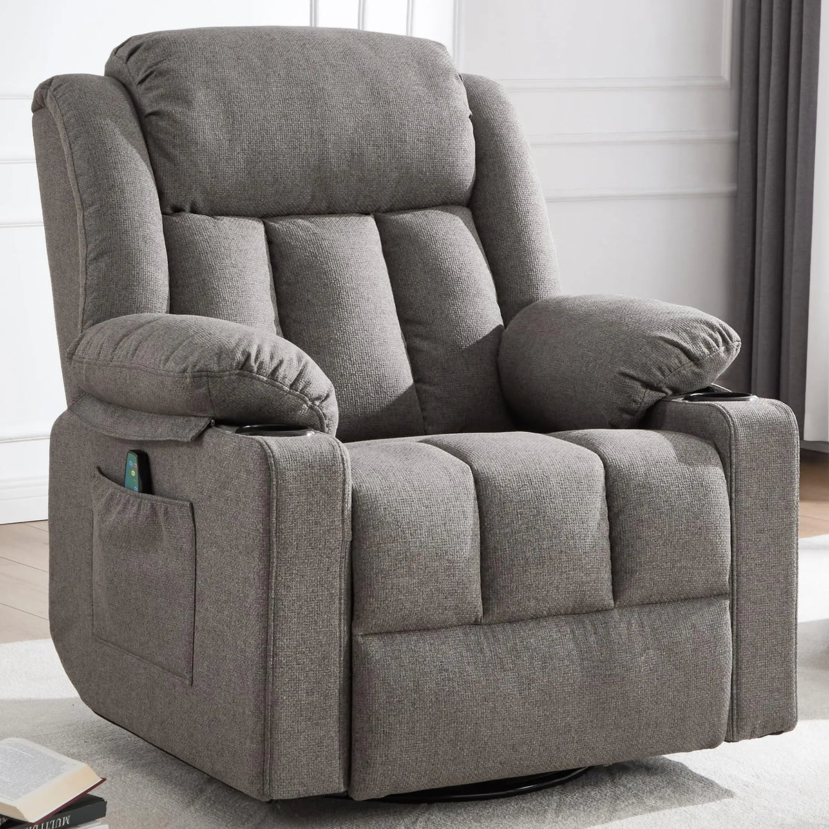 Ketaiyou Rocker Swivel Recliner Chair for Adults, Overstuffed Large Manual Recliner Glider with Massage and Heat, Comfy Soft