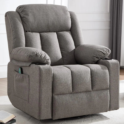 Ketaiyou Rocker Swivel Recliner Chair for Adults, Overstuffed Large Manual Recliner Glider with Massage and Heat, Comfy Soft