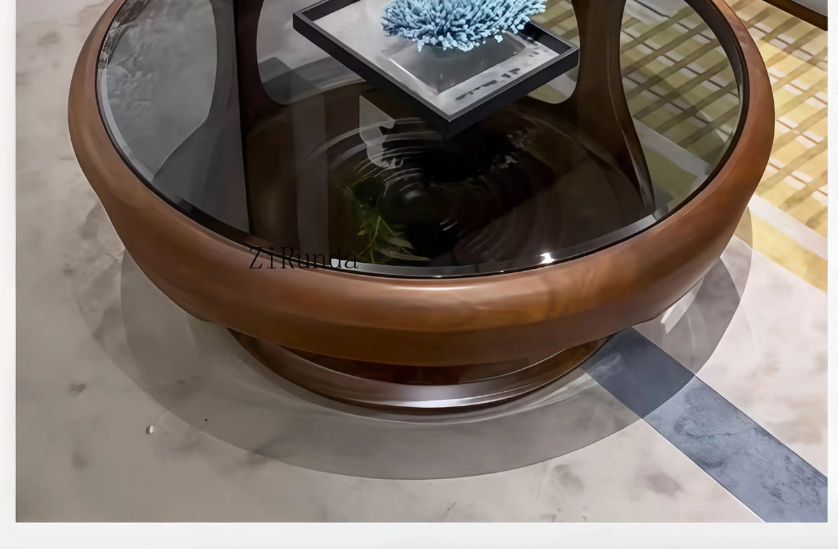 Table basse en noyer noir, table basse ronde en bois massif pour salon et maison