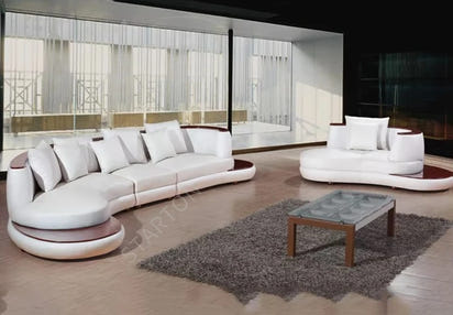 Modern Drawing Room Furniture High Quality Wooden Frame Leather Sectional Sofa Curved Couch Set