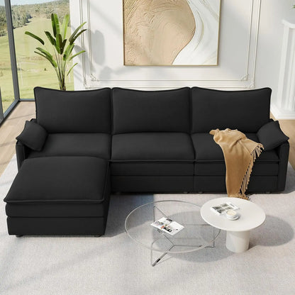 108" L-Shaped Chenille Cloud Sectional Sofa, Deep Seat Modular Couch with Movable Ottoman, Customized