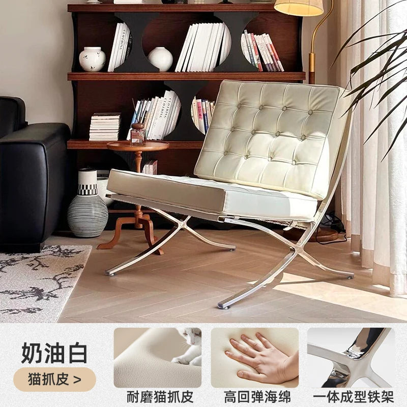 Comfortable Ergonomic Living Room Chair with Genuine Leather Backrest for Study, Cafe, and Gaming Use