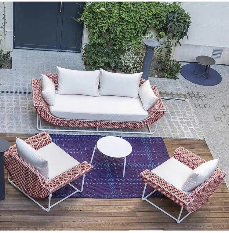 Outdoor Patio Rattan Sofa Hotel Homestay Open-Balcony Leisure Table and Chair Waterproof Sunproof Furniture Set