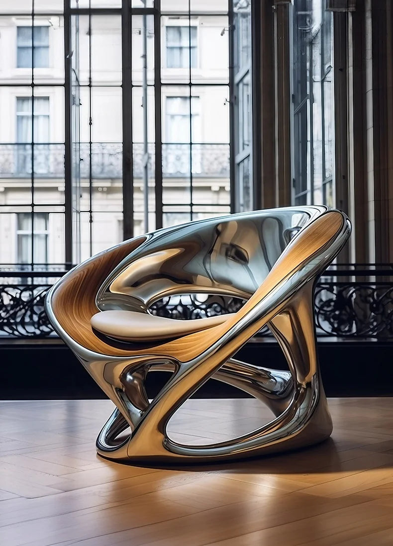 Luxury Innovative Metal  Armchair Bright Hollow Electroplating Leisure Chair  for Living Room Futuristic Sculptural Chair