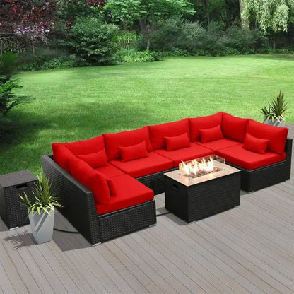 #For Patio Furniture Sectional Sofa with Gas Fire Pit Table Outdoor Patio Furniture Conversation Sets Propane Fire Pit&