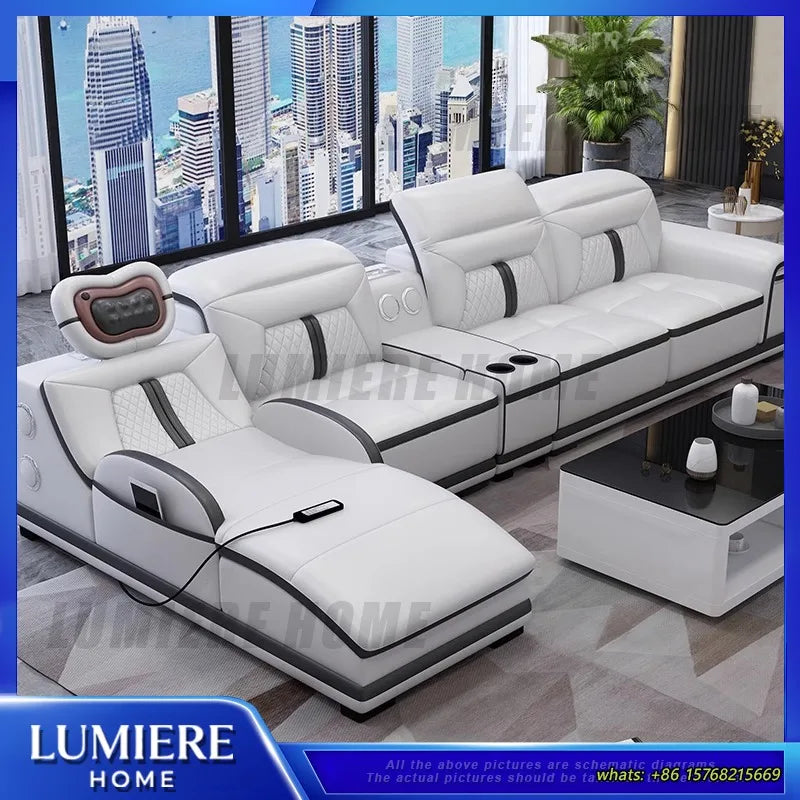 Electric Recliner Sofa with Massage Function Modern Minimalist Sectional Sofa for Large Living Room Smart Multi Functional Couch