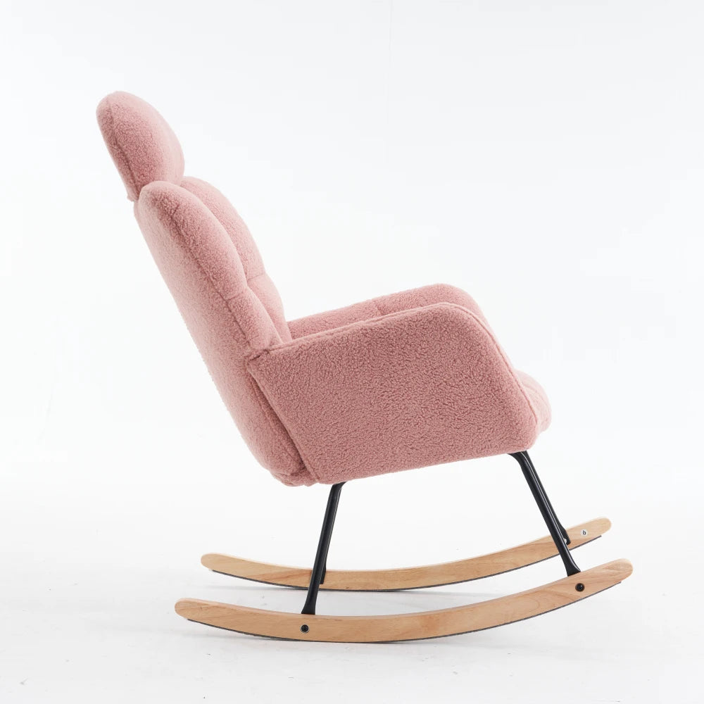 Modern Swing Chair in Teddy Fabric with Tufted Cover Upholstered Seathigh backrest for Living and Bedroom