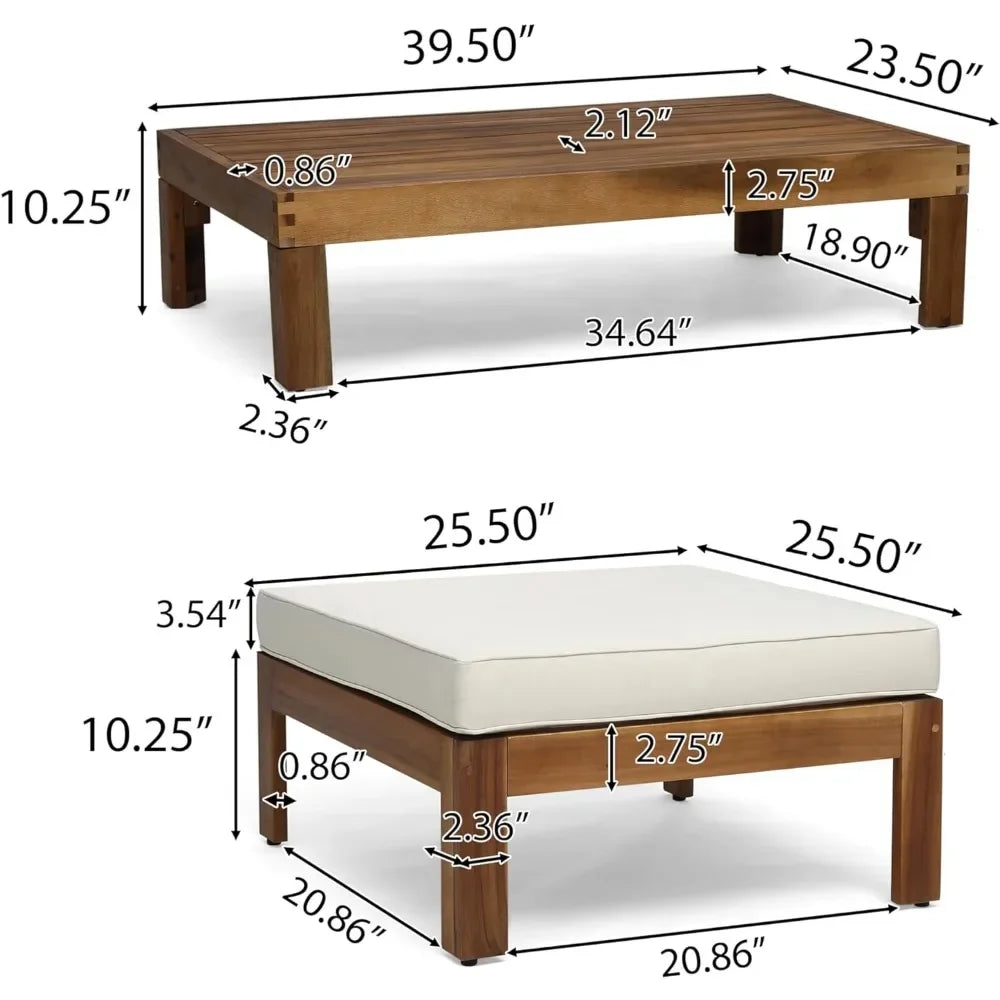 L # Alice Outdoor 5 Piece Acacia Wood Sofa Set, Teak Finish, Beige