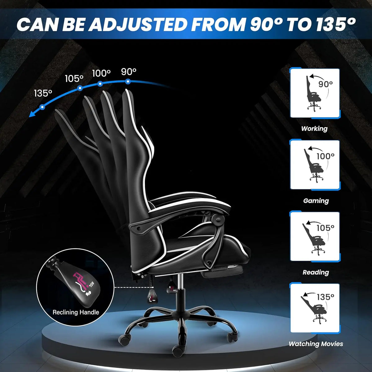 Racing Style Gaming Chair Swivel Recliner Adjustable Height Ergonomic Office Computer Chair Red Black