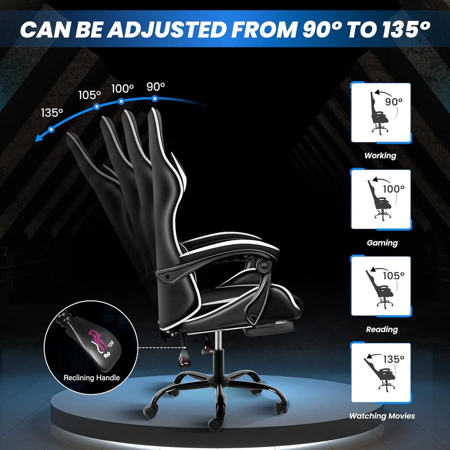 Racing Style Gaming Chair Swivel Recliner Adjustable Height Ergonomic Office Computer Chair Red Black