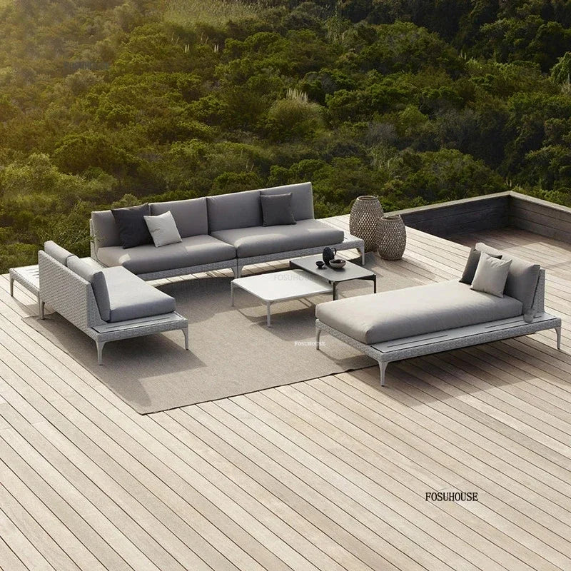 Nordic PE Rattan Outdoor Sofas Set Modern Garden Furniture Home Waterproof Sun Protection Set Leisure Patio Balcony Lounge Chair
