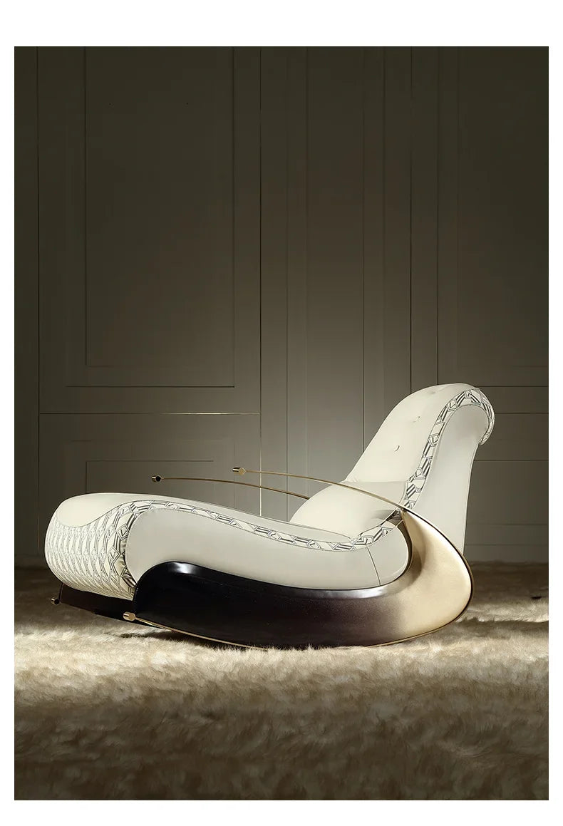 Modern Italian Leather Rocking Chair Single Sofa Recliner Leisure Style New Design Comfortable Home Furniture