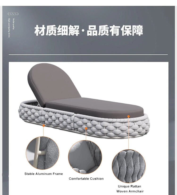 Outdoor Rattan Aluminum Alloy Lounge Bed Leisure Hotel Beach Open-Air Sofa Recliner Set