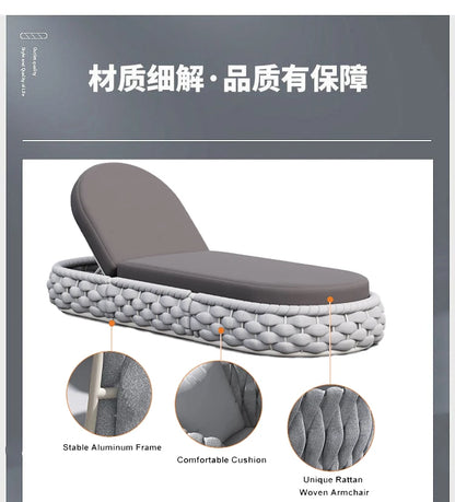 Outdoor Rattan Aluminum Alloy Lounge Bed Leisure Hotel Beach Open-Air Sofa Recliner Set