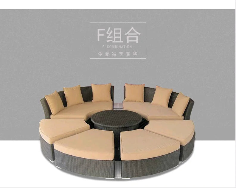 Modern Imitation Rattan Round Sofa Set Outdoor Garden Patio Rattan Woven Sofa Leisure Balcony Rattan Chair Furniture