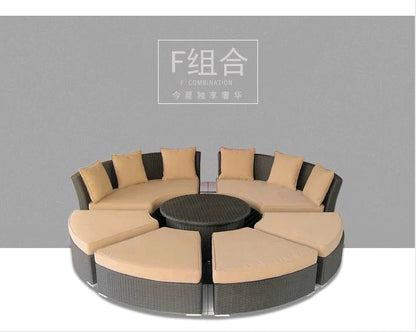 Modern Imitation Rattan Round Sofa Set Outdoor Garden Patio Rattan Woven Sofa Leisure Balcony Rattan Chair Furniture