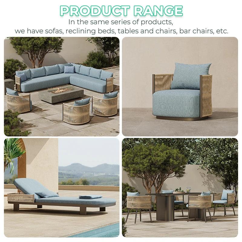 L-shaped outdoor furniture set Aluminum garden sofa Hotel terrace furniture with fire pit custom modern villa outdoor sofa