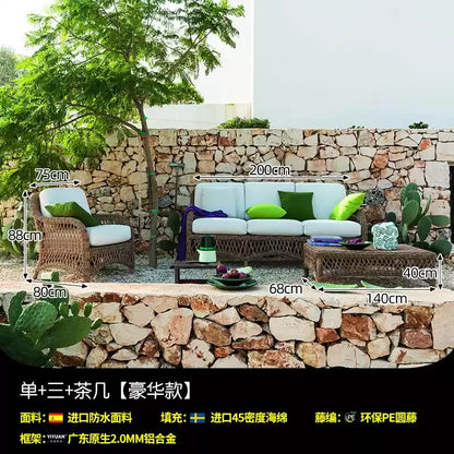 HXL outdoor sofa balcony rattan chair garden waterproof aluminum alloy outdoor terrace casual rattan sofa chair