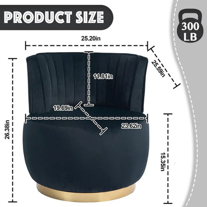 Swivel Barrel Chair, Black Velvet Modern Accent Chair, Round Upholstered Comfy Side Chair, Sherpa Chair With Gold Base For Nurse