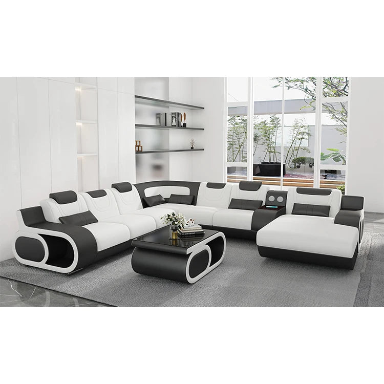Living Room Luxury Corner Couches Furniture Set U Shape Cover Sectional Leather Sofa