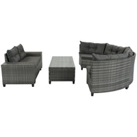 8-pieces Outdoor Wicker Round Sofa Set, Half-Moon Sectional Sets All Weather, Curved Sofa Set With Rectangular Coffee Table, PE
