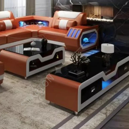 U-Shape Living Room Sofas Sets with Bluetooth Speaker High-end Villa Sofas Design Modularity Sofa for Living Room Furniture