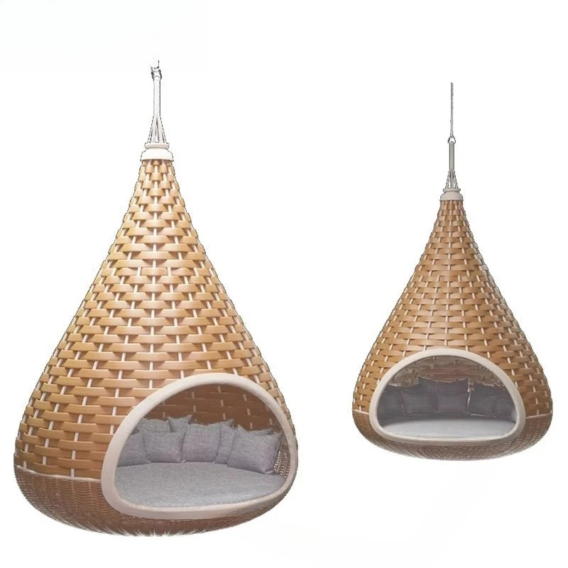 Outdoor Hanging Furniture Bed Swing Hammock Restaurant Rattan Seat Metal Stand Wicker Chairs Day Patio Swings Daybed