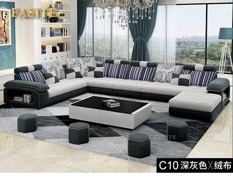 Velvet hanf linen hemp fabric sectional sofas  Living Room Sofa set furniture alon couch puff asiento muebles de sala canape U