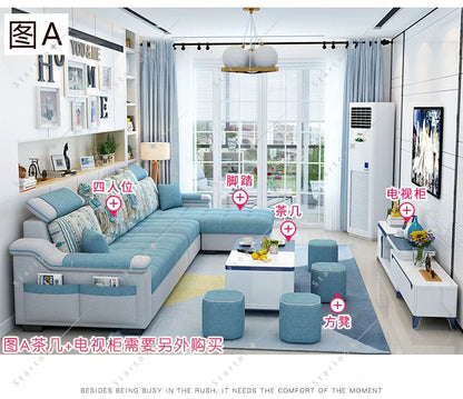 Room Fabric Sofa Modern Minimalist Home Corner Sofa Furniture Combination Nordic Solid Frame Fabric Sofa