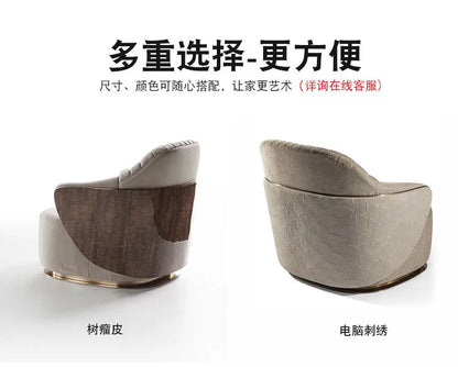 Italian light luxury single sofa chair villa living room home leather armchair