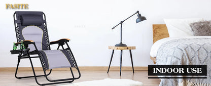 Padded Zero Gravity Lounge Chair Folding Patio Recliner with Adjustable Headrest & Cup Holder, Support 350 LBS (Grey)