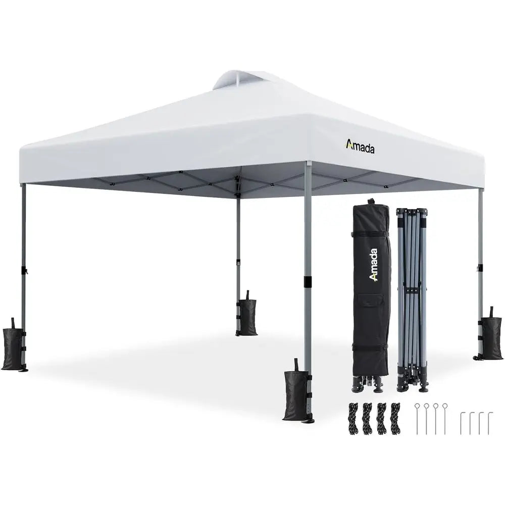 10x10 Center Lock Push Setup Outdoor Beach Tent with Carry Bag, 8 Stakes & 4 Sand Bags, Adjustable Shade Shelter